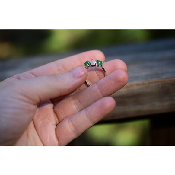 Natural Emerald and Herkimer Diamond Ring, Raw Stone Ring, Unique Engagement - Picture 9 of 10